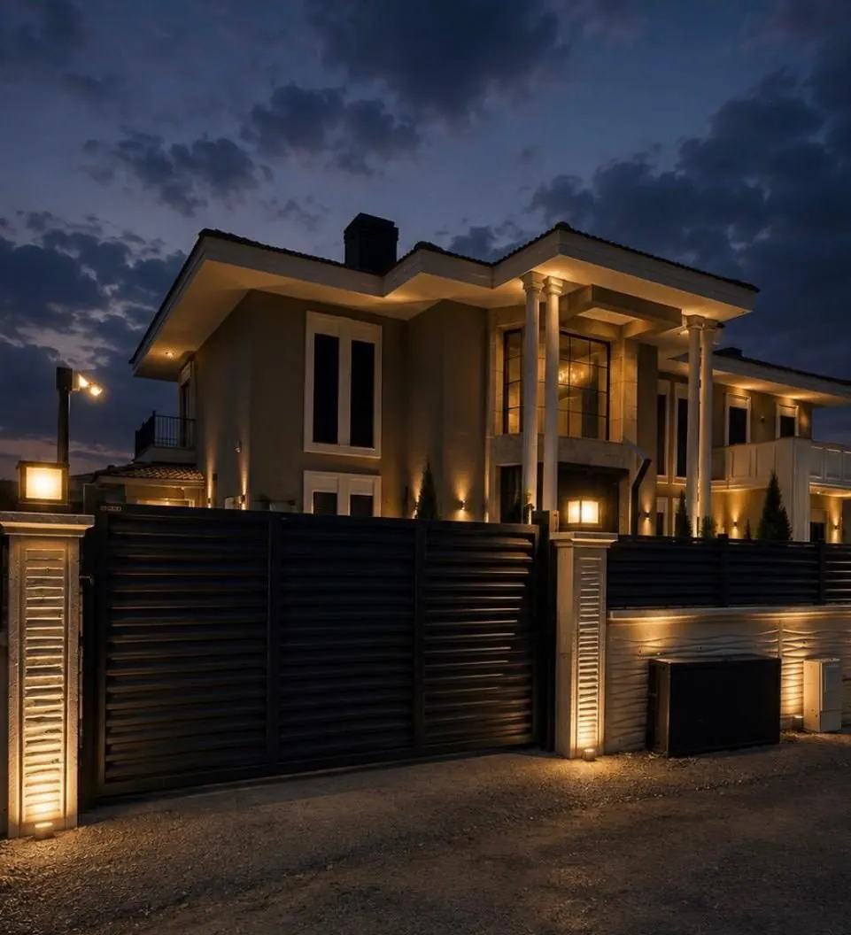 Gece aydınlatmalı bahçe çiti